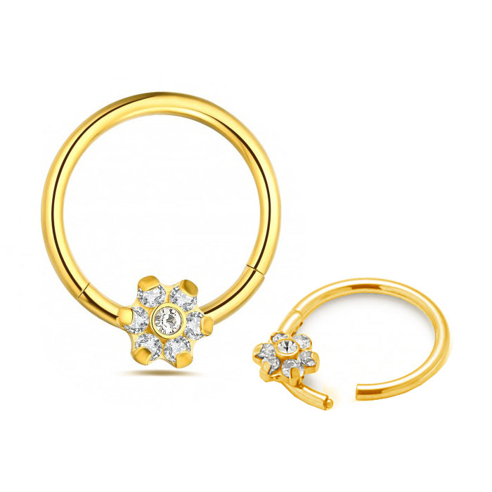 1.2mm Clicker-rengas Zircon Flower Gold