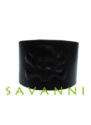 Musta Nahkaranneke Pääkallo & Solki