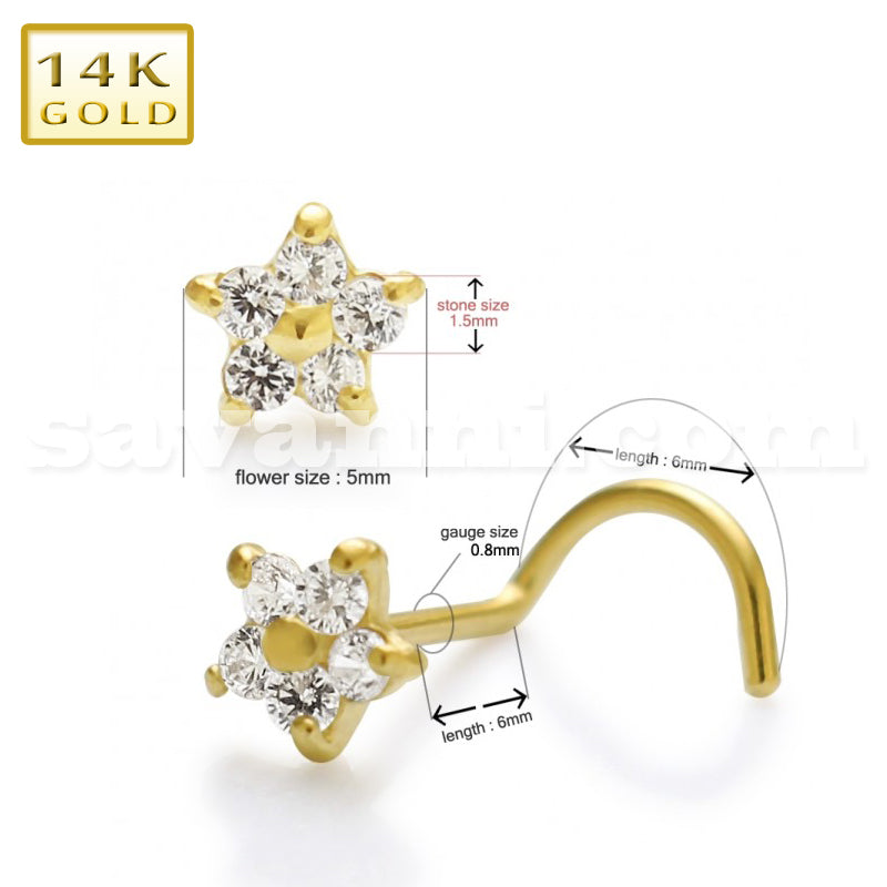 14K Gold Nenäkoru Zircon Flower Spiral