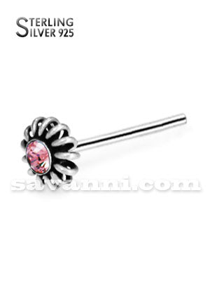 Nenäkoru Suora Hopea Iso Vieterikukka Strassikivellä