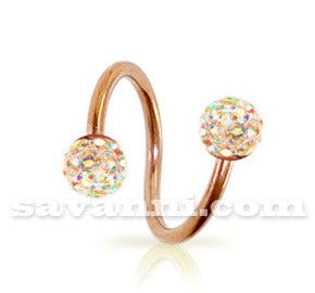 1.2mm Spiraali Lävistyskoru Rose Gold Shampanja Crystals