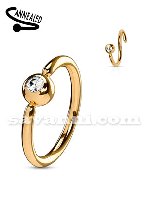 1.0mm Ohut Lävistysrengas Kiinteä Pallo Strassi Sivussa Rose Gold
